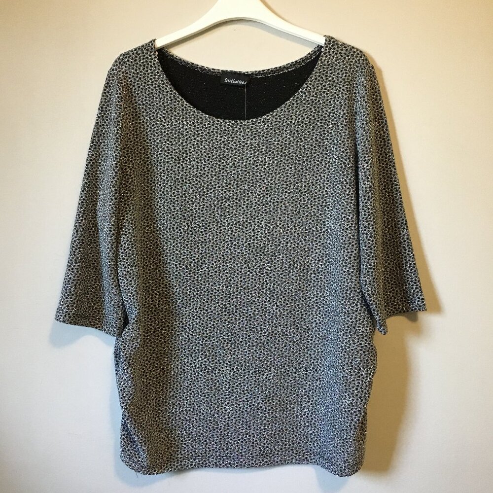 Initiative Sparkly Art Deco Ruched Half Sleeve NWT Top - L Made in Canada